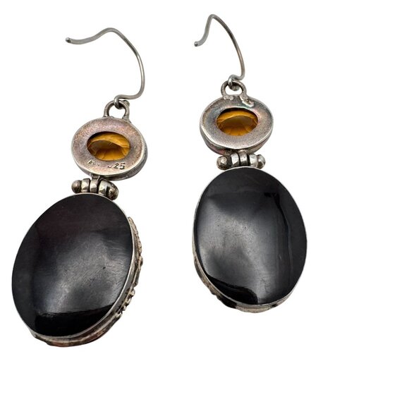 Citrine Mop Shell Sterling Silver Bird Floral Earrings Gemstone Drops 18 Grams - Picture 9 of 11